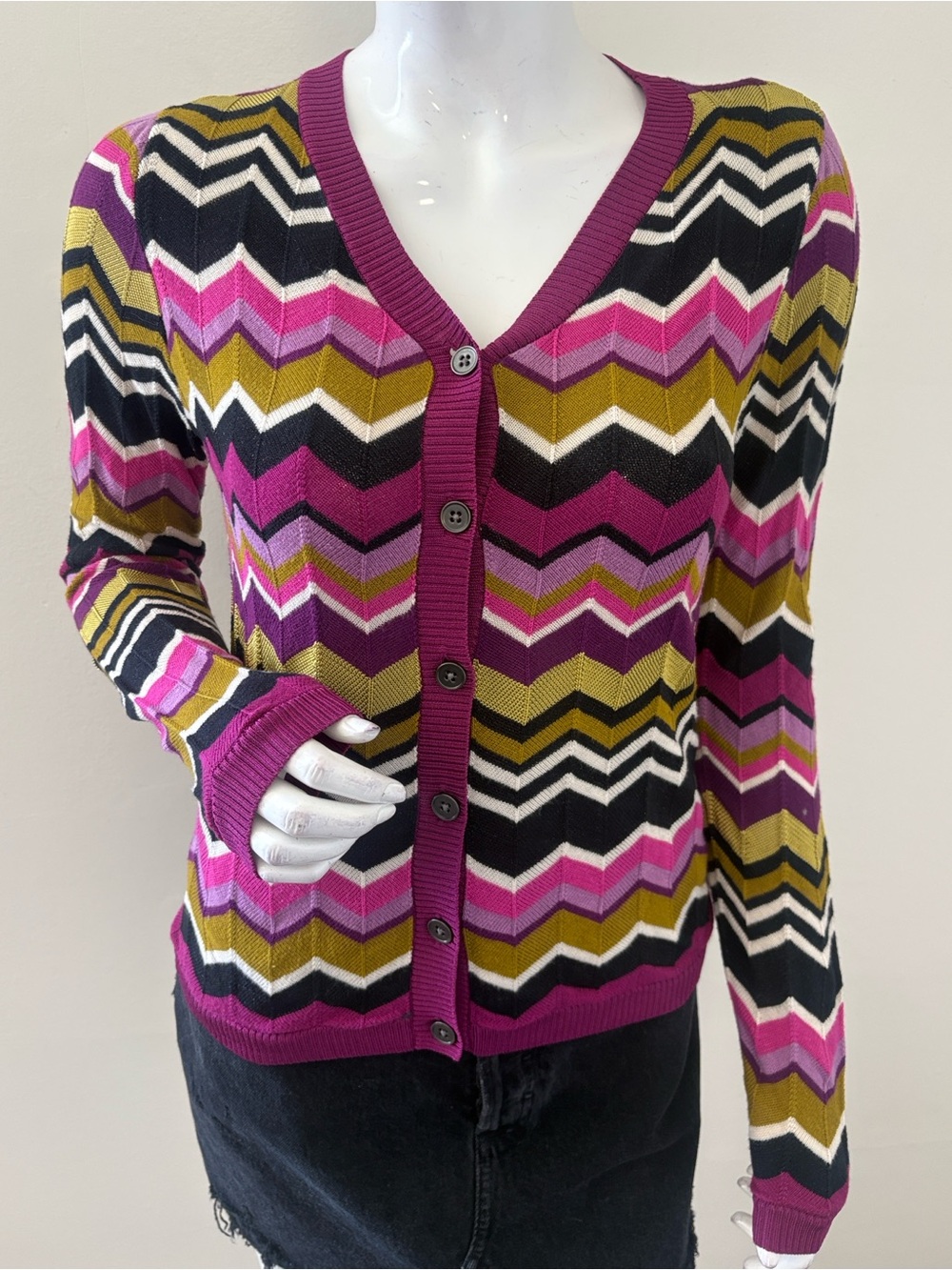 Missoni for Target Chevron Print V-Neck Cardigan in Pink, Olive, Black & White